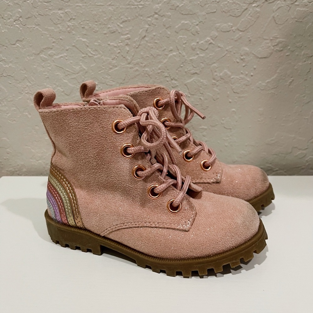 Harper Canyon Pink Lace-Up Boots with Rainbow Detail